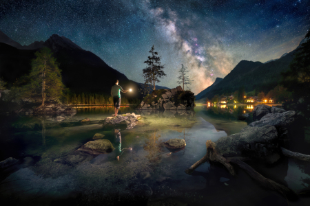 Picture no: 12933126 Landschaft mit Mann am See in Bayern Hintersee Created by: Smileus