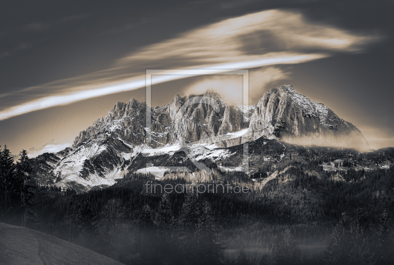 Bild-Nr.: 12308530 Wilder Kaiser im Nebel  schwarz weiß erstellt von MarcoMartycz