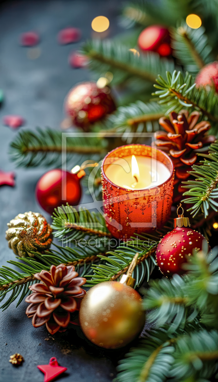 Bild-Nr.: 12852038 Tannenzweig mit Weihnachtsschmuck KI erstellt von XYRIUS