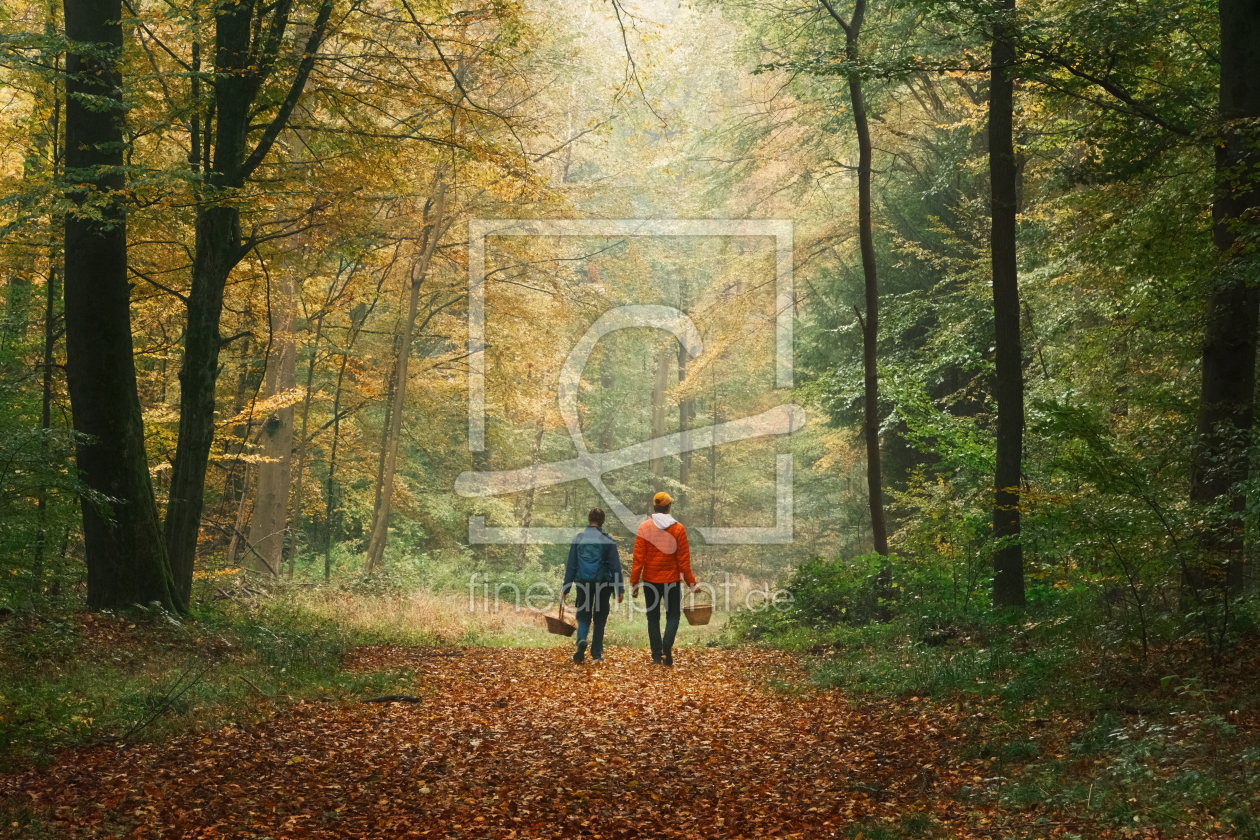 Bild-Nr.: 12905364 Paar sammelt Pilze im malerischen Herbstwald erstellt von Smileus