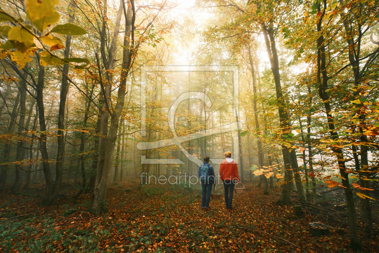 Bild-Nr.: 12906124 Paar beim Pilze sammeln im nebligen Herbstwald erstellt von Smileus
