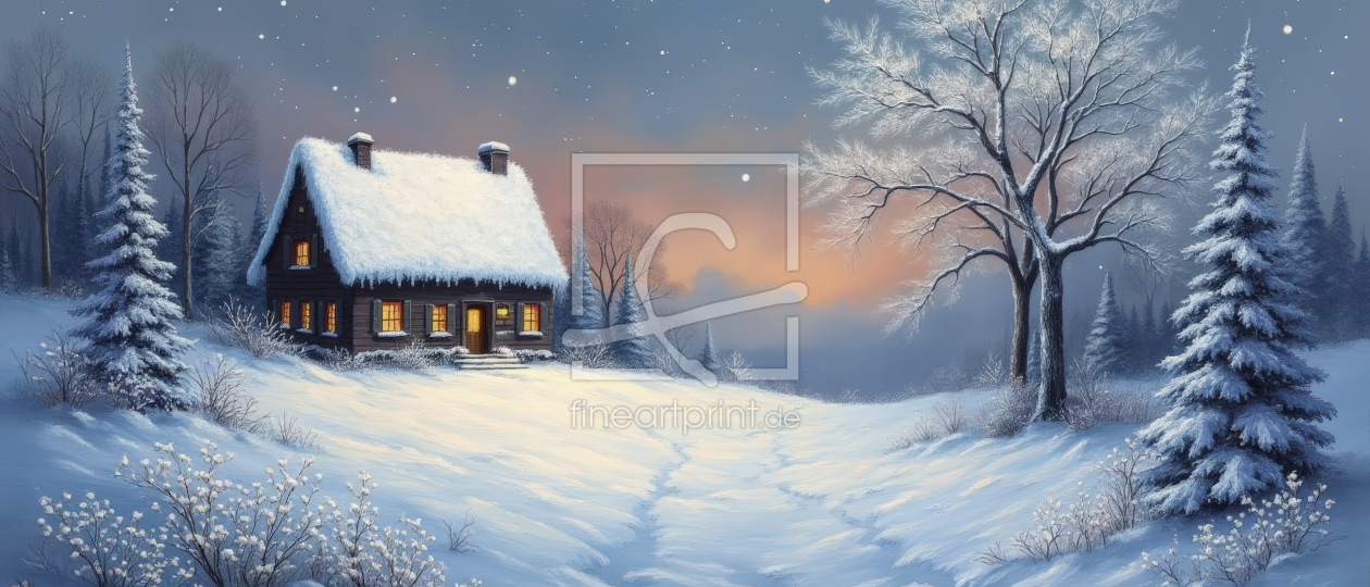 Bild-Nr.: 12909293 Haus im Winter mit Sonnenaufgang KI erstellt von XYRIUS