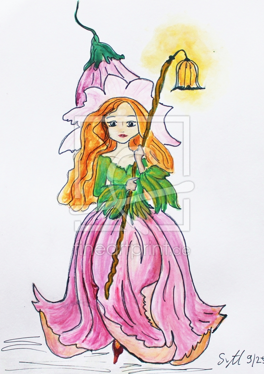 Bild-Nr.: 12915562 Kleine Blumenfee - Märchenbild Aquarell erstellt von Sonja Ziehr