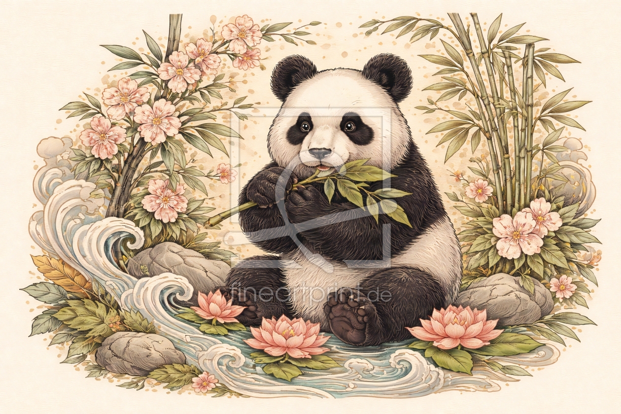 Bild-Nr.: 12939611 Harmonische Panda-Idylle im traditionellen Stil KI erstellt von gabii40