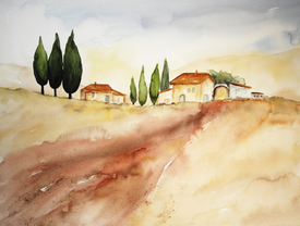 Landschaft Toskana - Aquarell/10009667