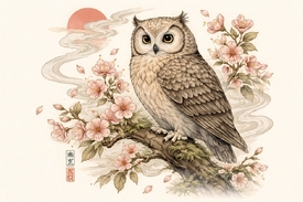 Ezo-Eule im Kirschblütenzauber KI/12941840