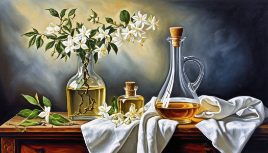 Bild-Nr: 12856164 Jasminöl Stillleben KI Erstellt von: XYRIUS