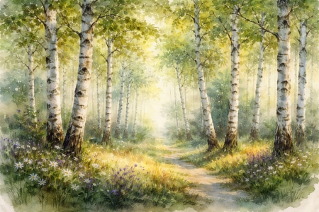 Bild-Nr: 12937166 Lichtdurchfluteter Birkenwald im Frühling KI Erstellt von: gabii40