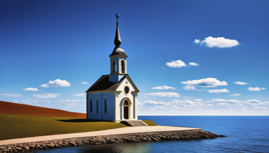 Bild-Nr: 12829023 Kapelle am Seeufer KI Erstellt von: XYRIUS