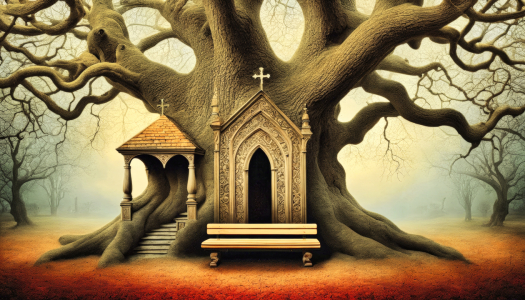 Bild-Nr: 12836489 Knorriger Baum mit Kapelle KI Erstellt von: XYRIUS