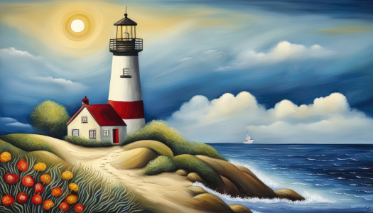 Bild-Nr: 12841295 Sonnenuntergang am Leuchtturm KI Erstellt von: XYRIUS