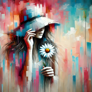 Bild-Nr: 12877639 Frau mit Gänseblümchen KI Erstellt von: Claudia Claudia Burlager