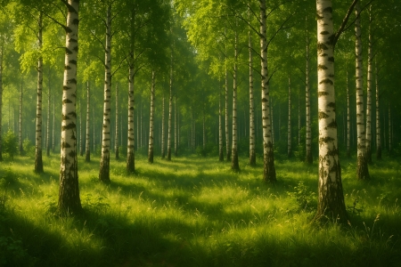 Bild-Nr: 12940466 Lichtdurchfluteter Birkenhain am Morgen KI Erstellt von: gabii40