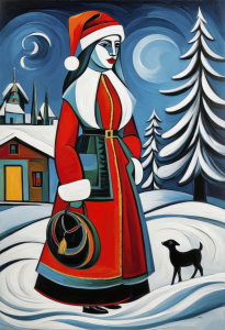 Bild-Nr: 12855445 Weihnachtsfrau mit Hund KI Erstellt von: XYRIUS