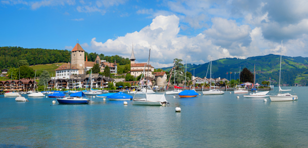 Bild-Nr: 12933687 Spiezer Schloss und Hafen am Thunersee Erstellt von: SusaZoom